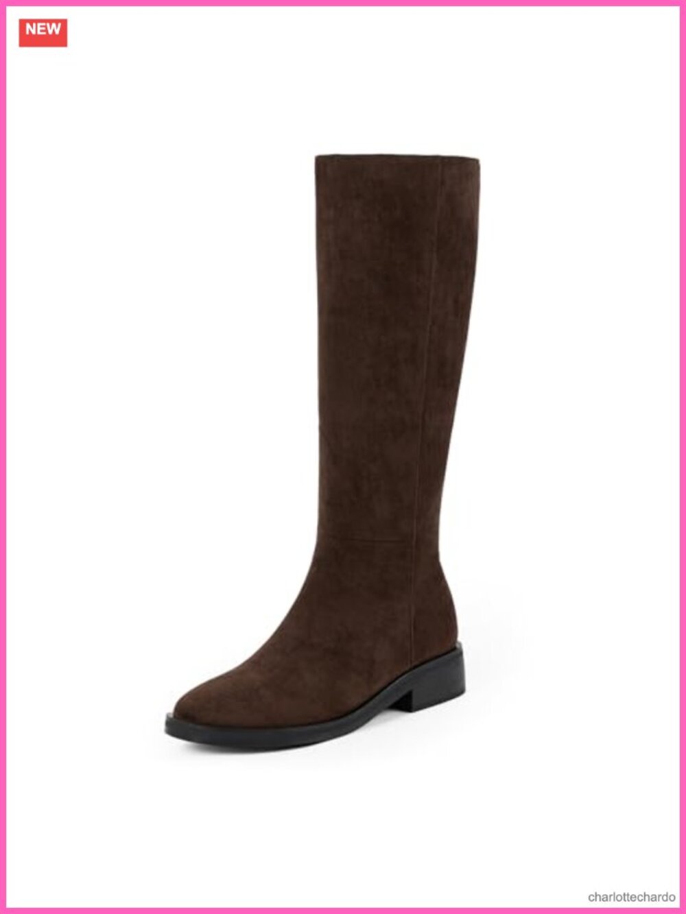 Knee High Boots Women Round Toe Chunky Heel Faux Suede Side Zipper